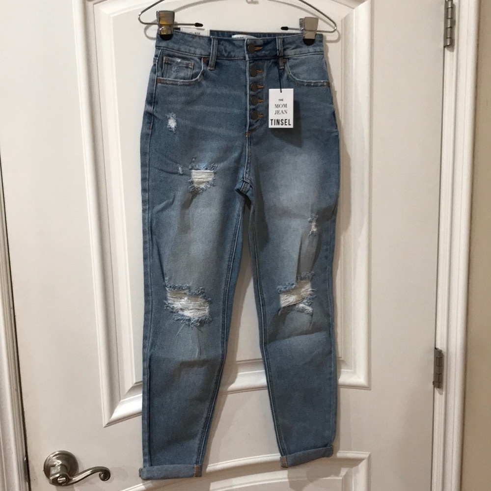 Tinsel hi-rise straight leg distressed jeans 26